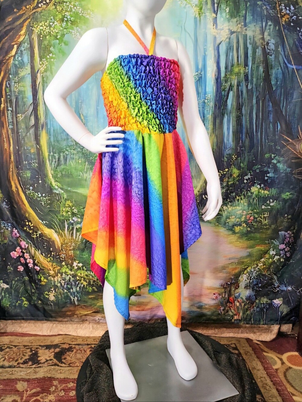 🔥🧚🌈 RIMA Rainbow Burning Man Pride Pixiecore Festival Halter Dress 6-10 Yrs